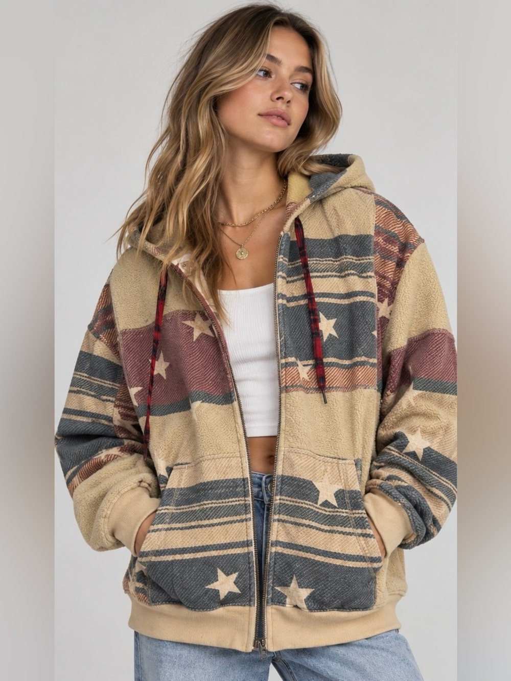 BDG Hunter Patchwork Fleece Full Zip Hoodie Men’s XL Vintage Blanket Inspired